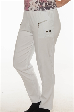 Pasform Pia - Hvide bukser med  stretch og elastik i livet